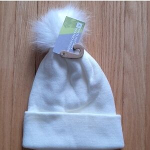 Women's White Beanie with Pom Pom